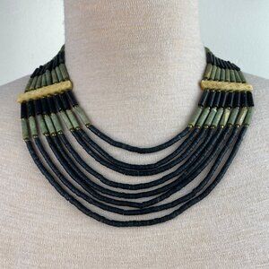 Vintage Tribal Carved Bovine Bead 8 Multi-Strand Ethnic Vintage Necklace 19"